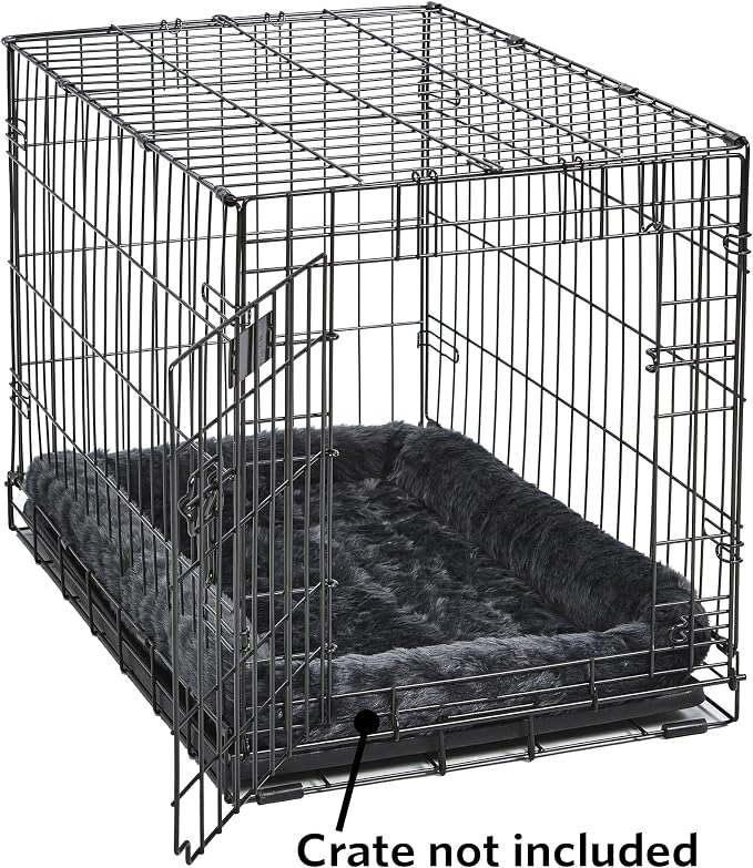 MidWest Homes for Pets QuietTime Dog Bed - Gray Faux Fur Bolster, Ultra-Soft and Machine Washable, Fits 24-Inch Crates and Carriers, for Small Breed Dogs