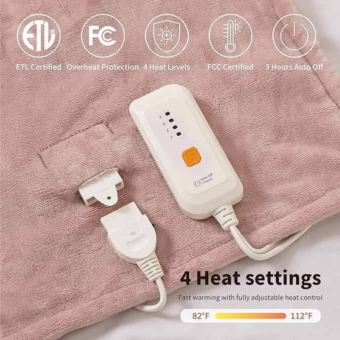 GOTCOZY Heated Blanket Electric Throw 50''X60''- Soft Silky Plush Electric Blanket with 4 Heating Level & 3 Hour Auto Off Heating Blanket, ETL Certified Machine Washable (Rose Dust)