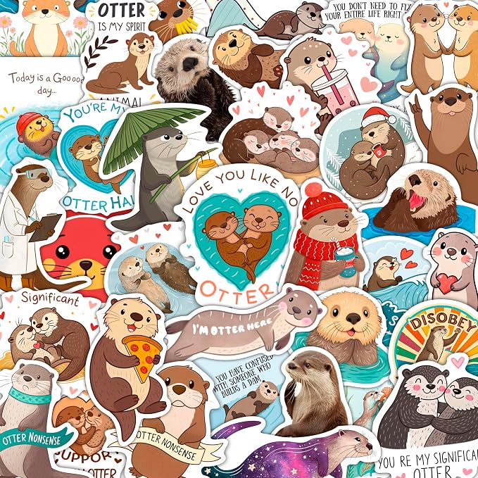100Pcs Otter Stickers for Water Bottle - Sea Otter Gifts, Party Supplies & Party Decorations - Gift for Women & Men