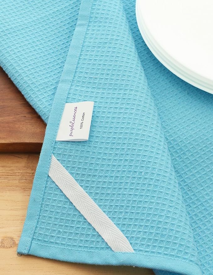 PurpleEssences Waffle Weave Kitchen Towel, 100% Cotton, 15x25 Inches, with Hanging Loop Ultra Soft Absorbent Quick Drying Dish Cloth, Tea and Hand Towels, 6 Pack - Christmas Holiday Winter - Aqua Blue