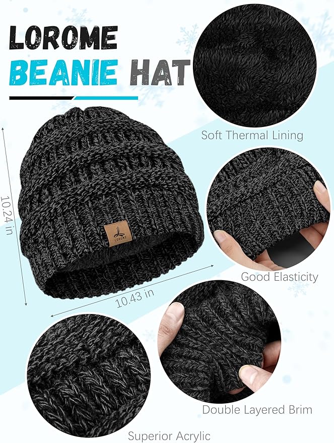 Winter Beanie Hat Scarf Gloves, Warm Fleece Knit Hats Touch Screen Gloves Neck Scarf Set Winter Gifts for Unisex Adult
