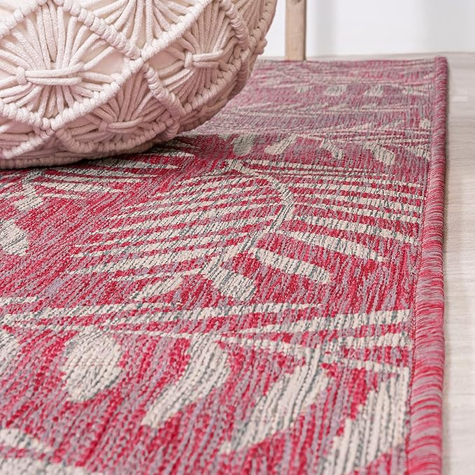 JONATHAN Y Palm Frond Indoor Outdoor Area Rug 9X12 Fuchsia/Light Gray, Nevis for Backyard, Patio, Porch, Easy-Cleaning, High Traffic, Pet-Friendly, Non-Shedding (SMB119F-9)