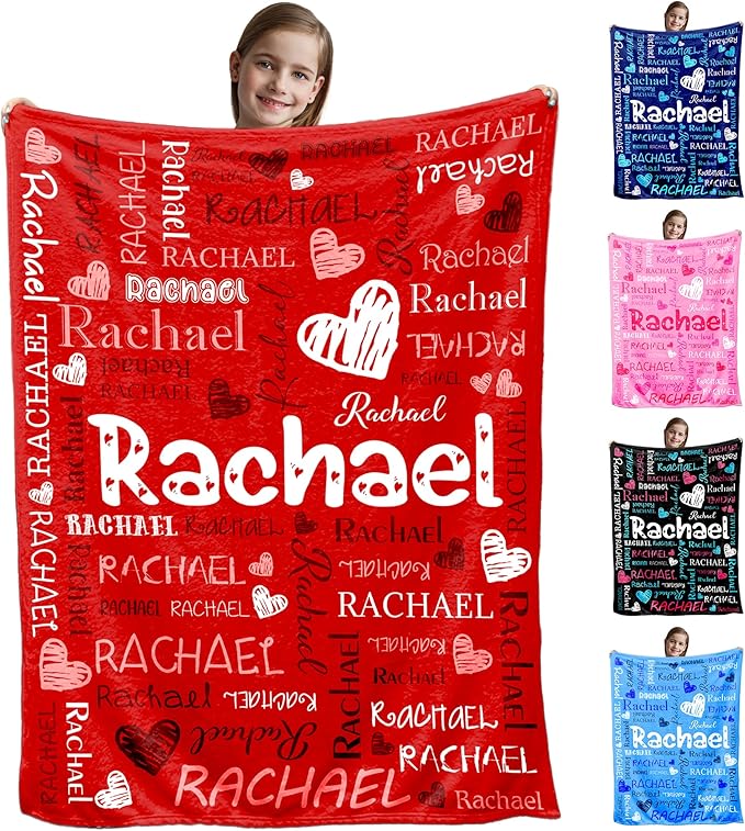 Custom Name Blanket for Kids Adults Personalized Baby Blanket with Name for Girls Boys Red Heart Personalized Christmas Birthday Gifts for Kids Women Mom