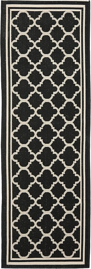 SAFAVIEH Washable Rug Outdoor Courtyard Collection - 2'3" x 20' Runner, Black & Beige, Non-Shedding & Easy Cleaning, Ideal for Patio, Entryway, Mudroom, Hallway, Kitchen (CY6918-226)