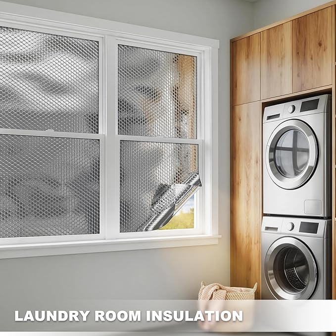 Bubble Reflective Window Insulation, 36" W x 10 Ft L, Silver Aluminum, Energy Saving, Temperature Protection, Soundproofing, Privacy
