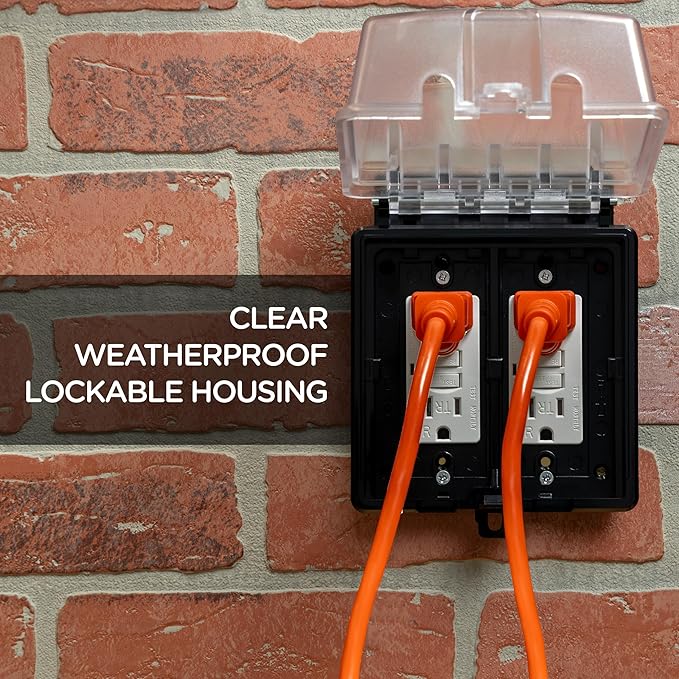 UltraPro Outdoor Electrical Outlet Cover, Dual Gang Outdoor Outlet Cover Weatherproof Enclosure, Rated for Wet Locations, Outdoor Electrical Box Waterproof Plug Covers, Black, 82614-T1