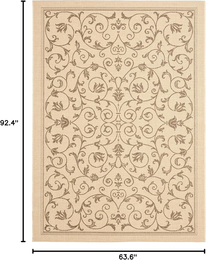 SAFAVIEH Washable Rug Outdoor Courtyard Collection - 5'3" x 7'7", Natural & Brown, Non-Shedding & Easy Cleaning, Ideal for Patio, Backyard, Mudroom (CY2098-3001)