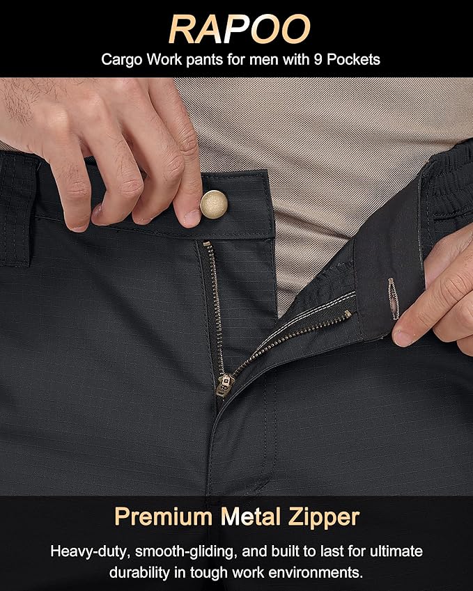 Rapoo Ripstop Water Resistant Cargo Tactical Pants for Men EDC Hiking Work Military Army Pants with 9 Pockets