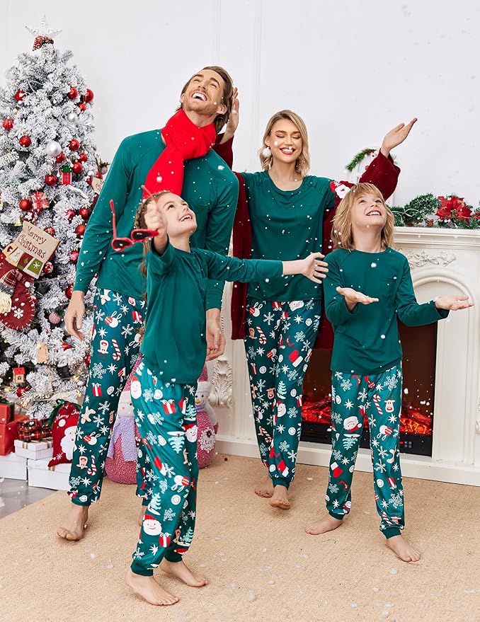 Ekouaer Family Matching Pajamas Christmas Sleepwear Long Sleeve Sleep Shirt with Plaid Pants Soft Loungewear Pjs Set S-XXL