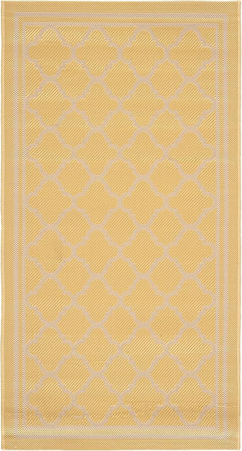 SAFAVIEH Courtyard Collection 2'7" x 5' Gold/Beige CY6918 Trellis Indoor/ Outside Waterproof Easy cleansingPatio Backyard Mudroom Area Mat