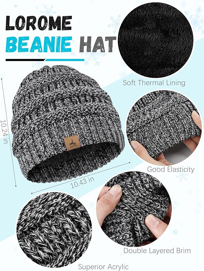 Winter Beanie Hat Scarf Gloves, Warm Fleece Knit Hats Touch Screen Gloves Neck Scarf Set Winter Gifts for Unisex Adult
