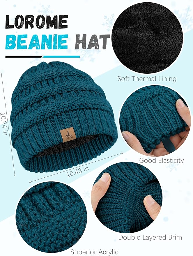 Winter Beanie Hat Scarf Gloves, Warm Fleece Knit Hats Touch Screen Gloves Neck Scarf Set Winter Gifts for Unisex Adult