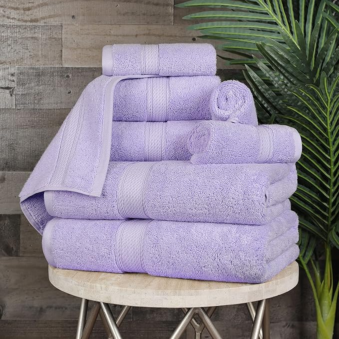 BLUENILEMILLS Madison Egyptian Cotton Towels, Towel Set for Bathroom, Shower, Hotel, Plush, 900 GSM, Highly Absorbent and Ultra-Soft Towels, Bath Essentials, 8 Piece Assorted Towel Set, Purple