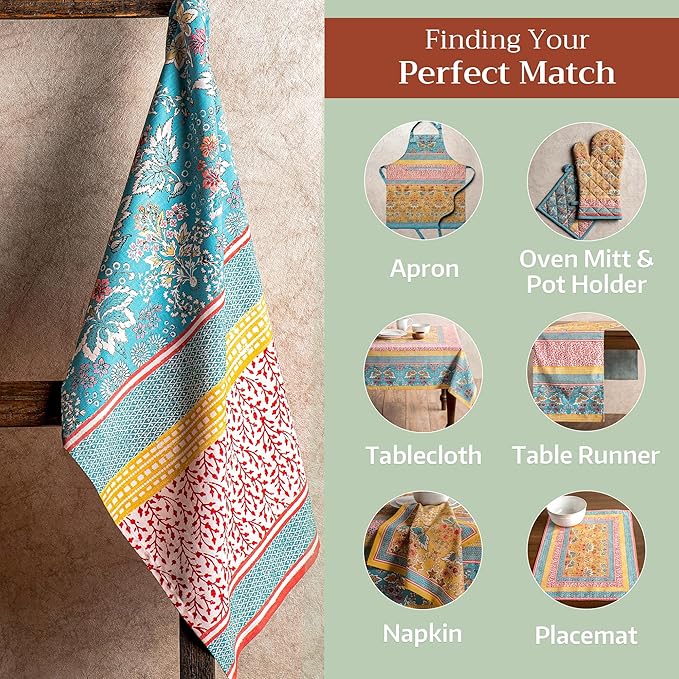Maison d' Hermine Kitchen Towels Set of 3 100% Cotton 27.50" x 20" Reusable Cloth Tea Dish Towels Absorbent with Hanging Loop for Kitchen, Home, Dining, Cocktail Parties Spring/Summer (Marquise)