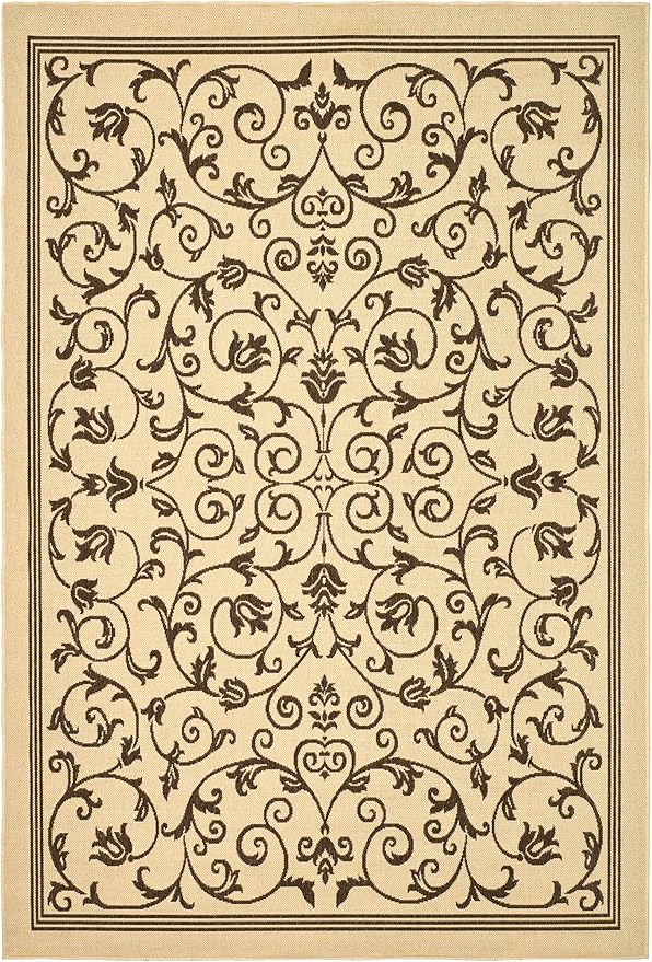 SAFAVIEH Washable Rug Outdoor Courtyard Collection - 5'3" x 7'7", Natural & Brown, Non-Shedding & Easy Cleaning, Ideal for Patio, Backyard, Mudroom (CY2098-3001)