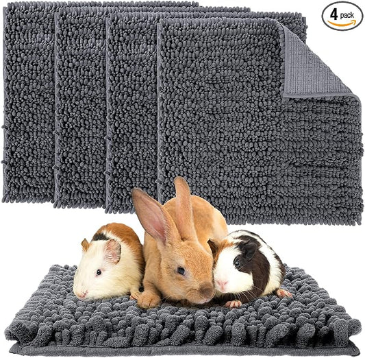 Amylove 4 Pcs Guinea Pig Cage Liner 12 x 12 Inch Washable Shaggy Chenille Pee Pads Pet Dog Cat Bedding Training Mat Reusable for Small Animals Puppy Bunny Hamster Chinchilla