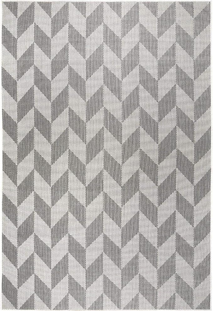 Nicole Miller New York Patio Country Calla Contemporary Herringbone Indoor/Outdoor Area Rug, Black/Grey, 3'11"x5'2"