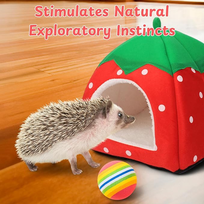 Hedgehog Hideout Small Animal Bed Nest, Hedgehog Hideout With Ball, Guinea Pig Bed Nest Cave Small Animals Warm House Cage Supplies Hedgehogs Accessories Hamster Cage Accessories (Red, 10*10*9 in)