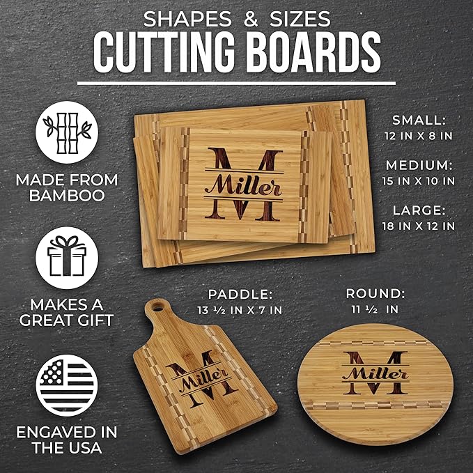 Deluxe Custom Engraved Wood Bamboo Cutting Board for Housewarming, New Home, Mom, Chef, Kitchen