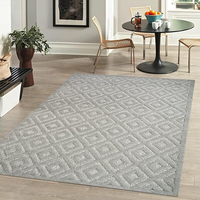 JONATHAN Y Diamond Trellis Indoor Outdoor Area Rug 3X5 Light Gray, Portmany Neutral for Backyard, Patio, Porch, Easy-Cleaning, High Traffic, Pet-Friendly, Non-Shedding (IBZ104C-3)