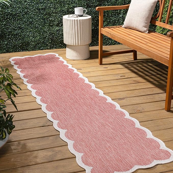 JONATHAN Y Cottage Two-Tone Scalloped Indoor Outdoor Runner Rug 2X8 Light Rose/Cream, Alice Classic for Backyard, Patio, Porch, Easy-Cleaning, High Traffic, Pet-Friendly, Non-Shedding (SHP103B-28)