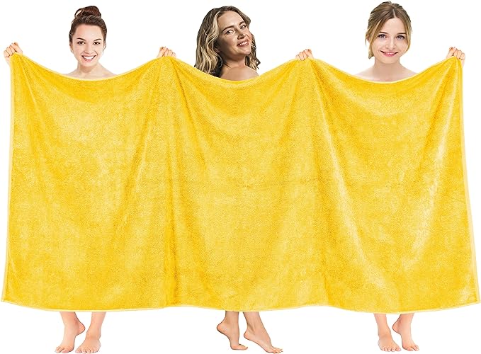 American Soft Linen Oversized Bath Sheet 40x80 Extra Large for Bathroom, 600 GSM 100% Cotton Turkish Jumbo Bathsheet Towels for Adults, Yellow Bath Sheet