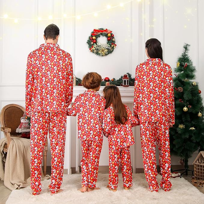 ANGELGGH Family Christmas PJs Matching Sets 2 Pcs Festival Party Pajamas Holiday Warm Sleepwear Couples Button Loungewear