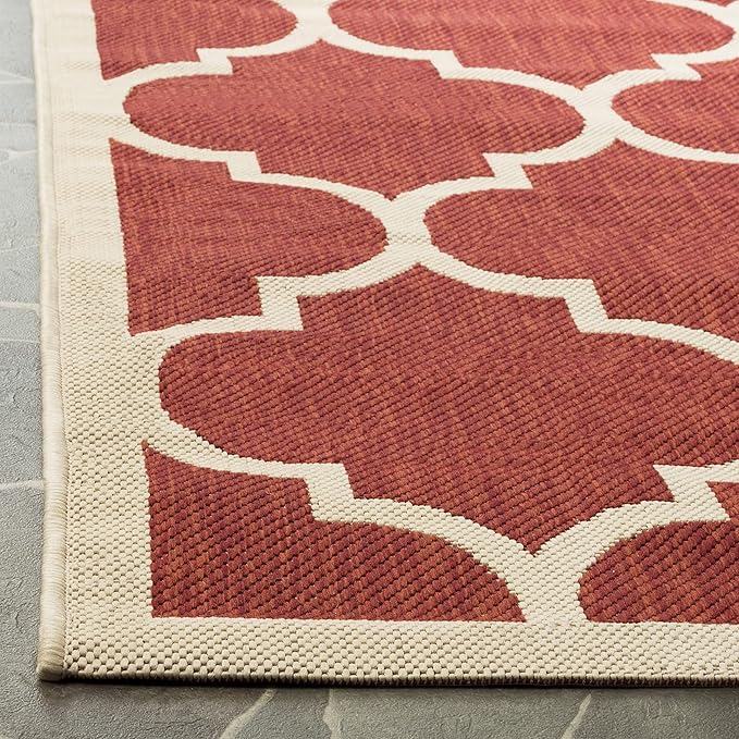 SAFAVIEH Washable Rug Outdoor Courtyard Collection - 5'3" Square, Black & Beige, Non-Shedding & Easy Cleaning, Ideal for Patio, Backyard, Mudroom (CY6914-266)