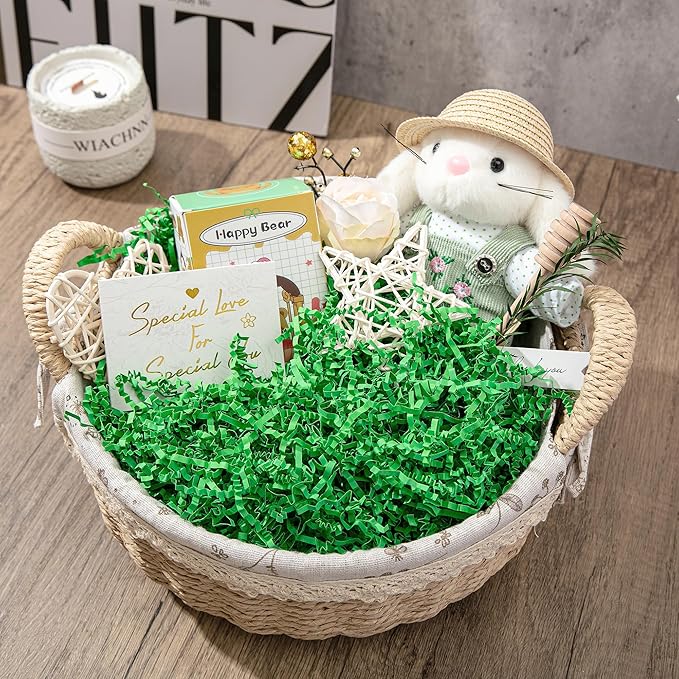 Mefleet 1/2 LB Crinkle Cut Paper Shred Filler 8 oz Green Crinkle Shredded Paper for Gift Box - Gift Basket Bag Filler - Grass Cushion Stuffing for Easter, Mother's day, Holiday Packaging Wrapping