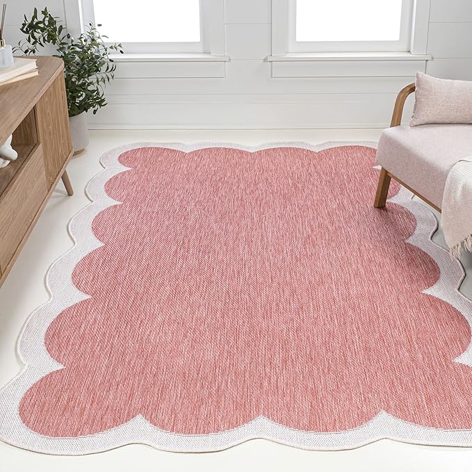 JONATHAN Y Cottage Two-Tone Scalloped Indoor Outdoor Area Rug 5X8 Light Rose/Cream, Alice Classic for Backyard, Patio, Porch, Easy-Cleaning, High Traffic, Pet-Friendly, Non-Shedding (SHP103B-5)