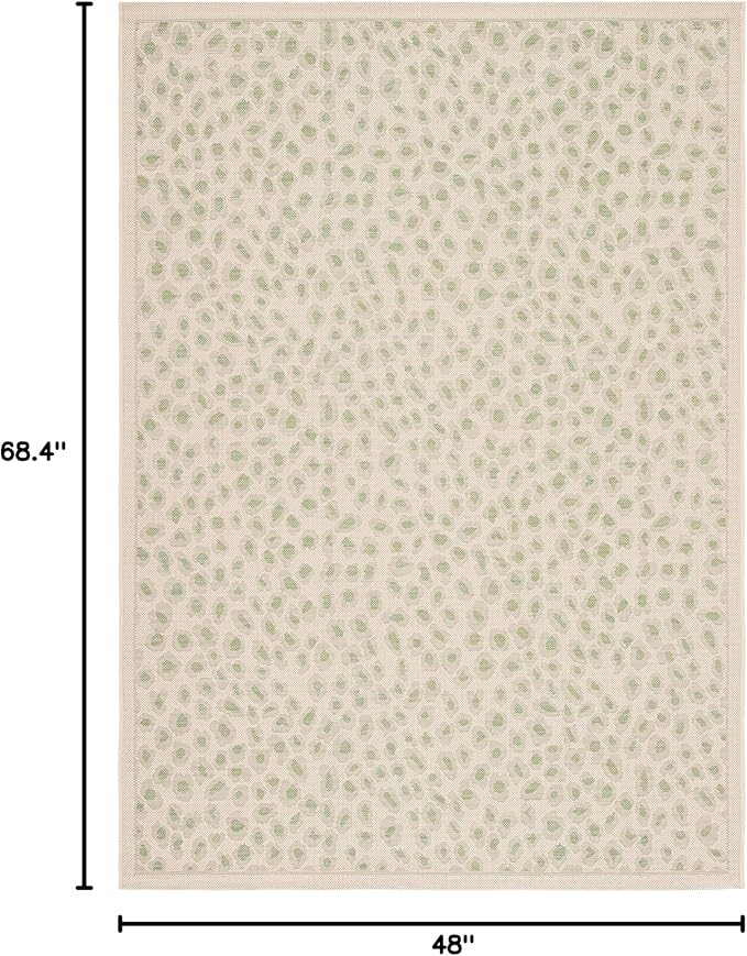 SAFAVIEH Washable Rug Outdoor Courtyard Collection - 4' x 5'7", Beige & Green, Non-Shedding & Easy Cleaning, Ideal for Patio, Backyard, Mudroom (CY6104-45312)