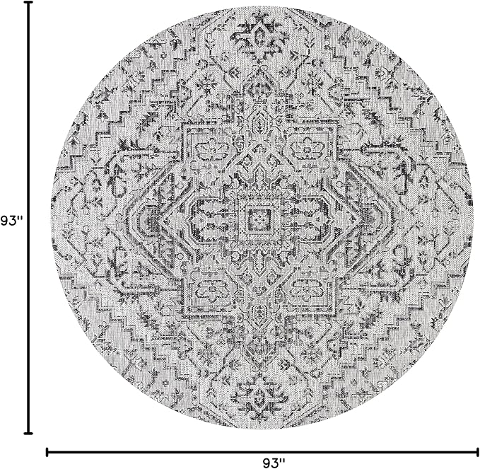 JONATHAN Y Boho Medallion Indoor Outdoor Round Area Rug 8 Ft Black/Gray, Estrella Textured Weave for Backyard, Patio, Porch, Easy-Cleaning, High Traffic, Pet-Friendly, Non-Shedding (SMB105D-8R)