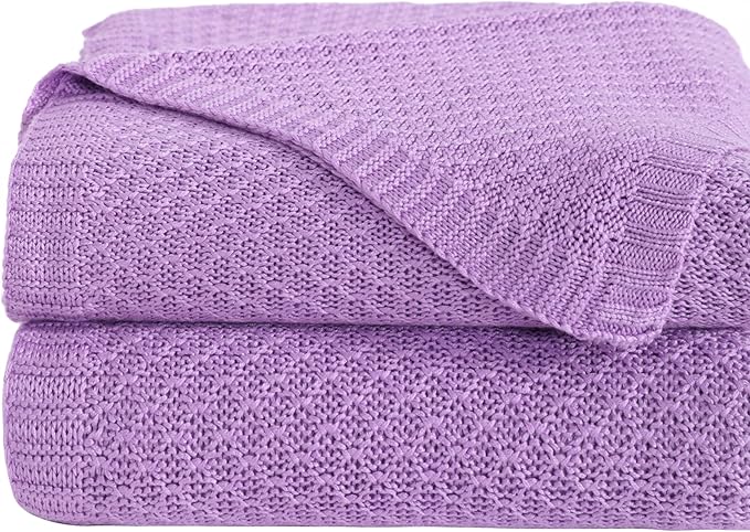 NTBAY Cable Knit Cooling Bed Blanket, Soft and Breathable Oversized Twin Bed Blanket 60x80 Inches Made from Rayon Derived from Bamboo for Bedroom, Travel, Light Purple