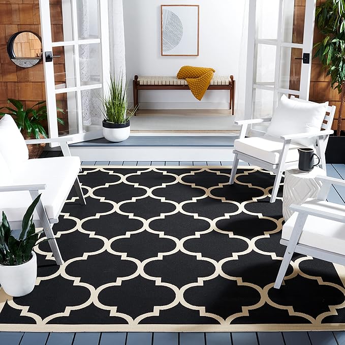 SAFAVIEH Courtyard Collection 8' x 10' Black/Beige CY6914 Trellis Indoor/ Outdoor Patio Backyard Mudroom Area Rug