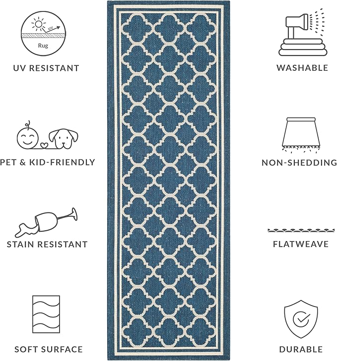 SAFAVIEH Courtyard Collection 2'3" x 6'7" Navy/Beige CY6918 Trellis Indoor-Outdoor Waterproof Easy-Cleaning Patio Backyard Mudroom Runner-Rug