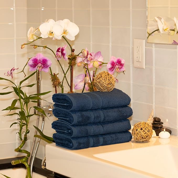 Mosobam Luxury Turkish 12pc Towel Set 30X58 16X30 13X13 Navy Blue 700 GSM Bamboo Viscose & Aegean Turkish Combed Cotton