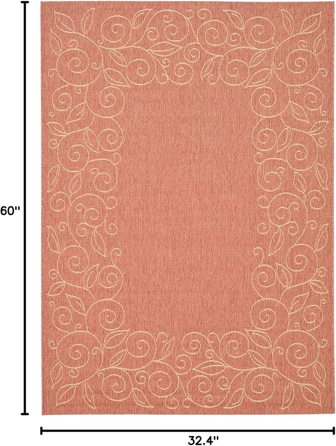SAFAVIEH Washable Rug Outdoor Courtyard Collection - 2'7" x 5', Terracotta & Beige, Non-Shedding & Easy Cleaning, Ideal for Patio, Backyard, Mudroom (CY5139A)