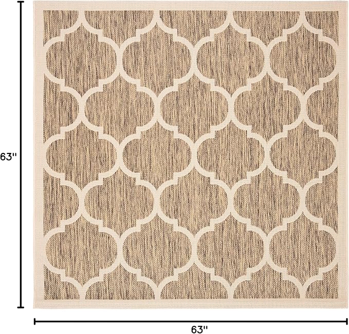 SAFAVIEH Washable Rug Outdoor Courtyard Collection - 5'3" Square, Brown & Bone, Non-Shedding & Easy Cleaning, Ideal for Patio, Backyard, Mudroom (CY6914-242)