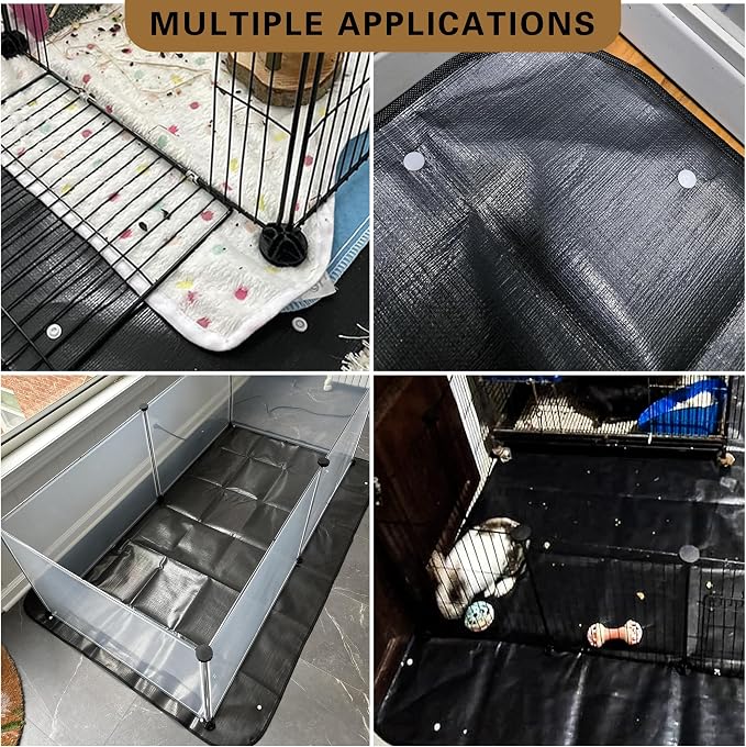 Waterproof Pet Playpen Mat, Reusable Cage Liner, Animals Habitat Protection | 1 Pack, 59"x59", Black Cage Liners for Hamsters, Ferrets, Guinea Pig, Rabbits, Bunny, Birds, and Other Small Animals
