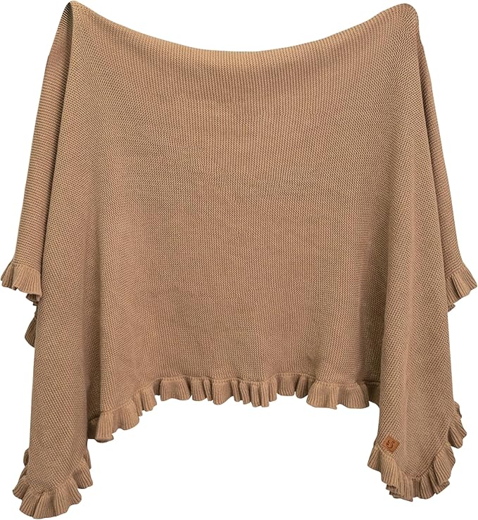 Ruffle Knit Blanket for Baby - 100% Luxury Soft Cotton Knit Warm Cozy Cuddle Stroller Crib Blanket for Newborns, Infants, & Toddlers (Mocha)