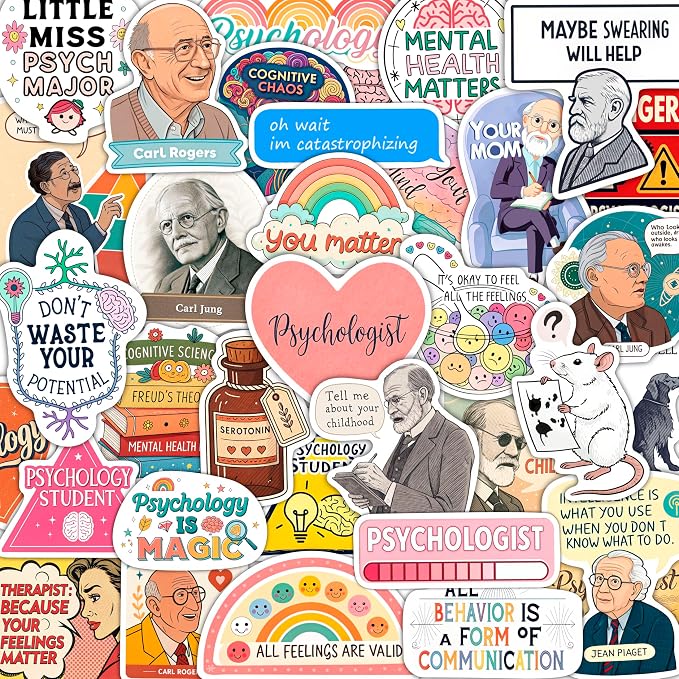 100Pcs Psychology Stickers for Laptop, for Water Botttle - Funny Psychologist Stickers for Therapist - Psychology Party Supplies - Gift for Women & Men