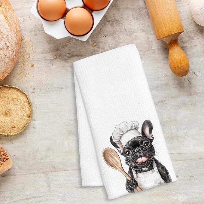 Funny French Bulldog Chef Kitchen Towels, Frenchie Gifts for Women Men, Gifts for Chef, Funny Frenchie Dog Decorative Dish Hand Tea Towels for Kitchen Bakery, 16x24 Inch
