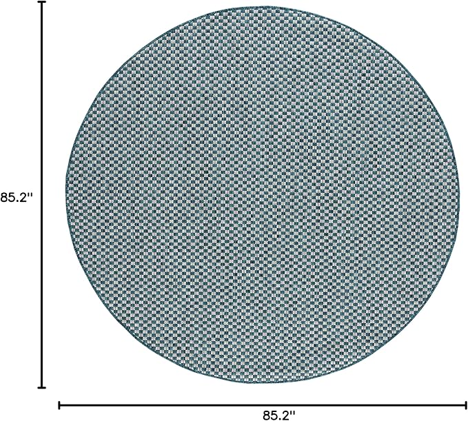 SAFAVIEH Washable Rug Outdoor Courtyard Collection - 7'10" Round, Turquoise & Light Grey, Non-Shedding & Easy Cleaning, Ideal for Patio, Backyard, Mudroom (CY8653-37221)