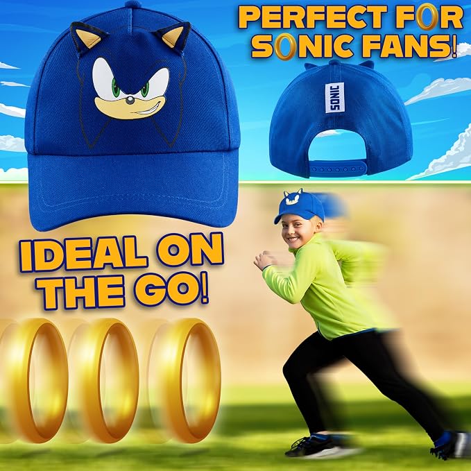 Sonic the Hedgehog Boys Baseball Cap Kids Sun Hat for Summer Beach Outdoor Play Cotton Ball Cap Gifts for Boys