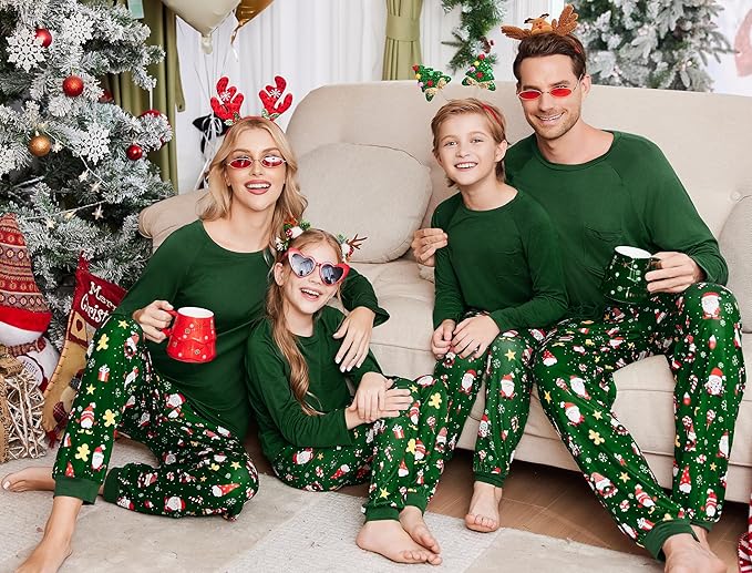 Ekouaer Family Matching Pajamas Christmas Sleepwear Long Sleeve Sleep Shirt with Plaid Pants Soft Loungewear Pjs Set S-XXL