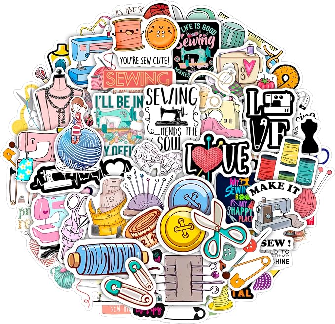 100Pcs Sewing Stickers for Water Bottle and Laptop - Tailor Party Supplies & Decorations, Waterproof Vinyl Crafting Decals, Sewing and Needlework Stickers Laptop Decals, Gifts for Women & Men