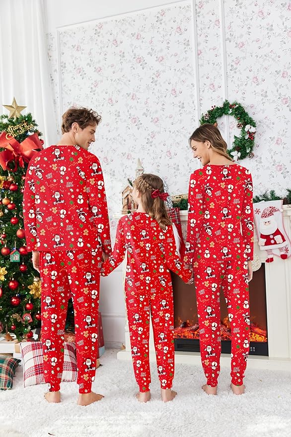 Ekouaer Family Matching Pajamas Christmas Sleepwear Long Sleeve Sleep Shirt with Plaid Pants Soft Loungewear Pjs Set S-XXL