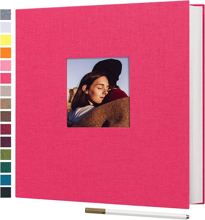 potricher Large Photo Album Self Adhesive 3x5 4x6 5x7 8x10 10x12 Pictures Linen Cover 80 Blank Pages Magnetic DIY Scrapbook Album with A Metallic Pen (Rose Red, 13.2x12.8 inches 80 Pages)