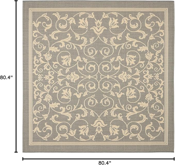 SAFAVIEH Washable Rug Outdoor Courtyard Collection - 6'7" Square, Grey & Natural, Non-Shedding & Easy Cleaning, Ideal for Patio, Backyard, Mudroom (CY2098-3606)
