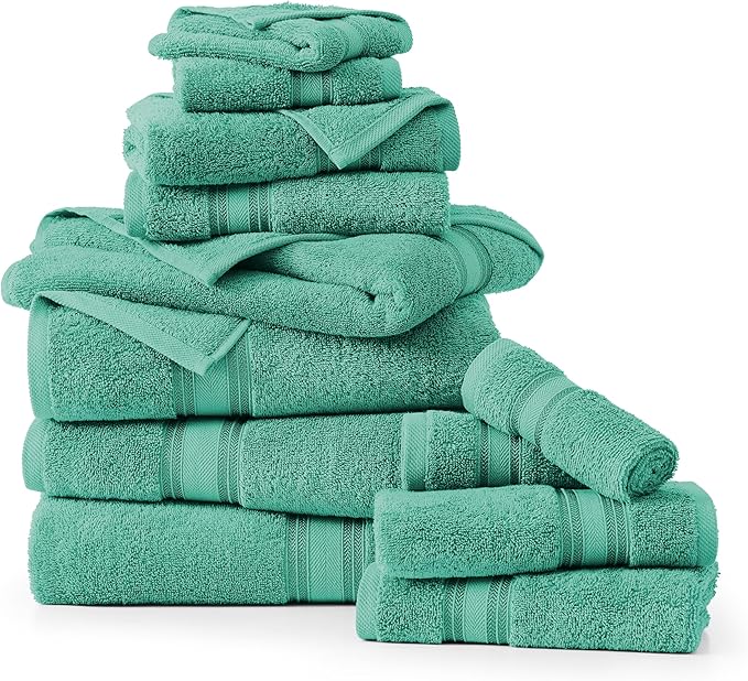LANE LINEN Towels for Bathroom – 12 Pack, 100% Ring-Spun Cotton, Zero Twist, 4 Bath, 4 Hand Towel & 4 Wash Cloths, Highly Absorbent, Luxury Hotel & Spa Quality, Machine Washable – Teal